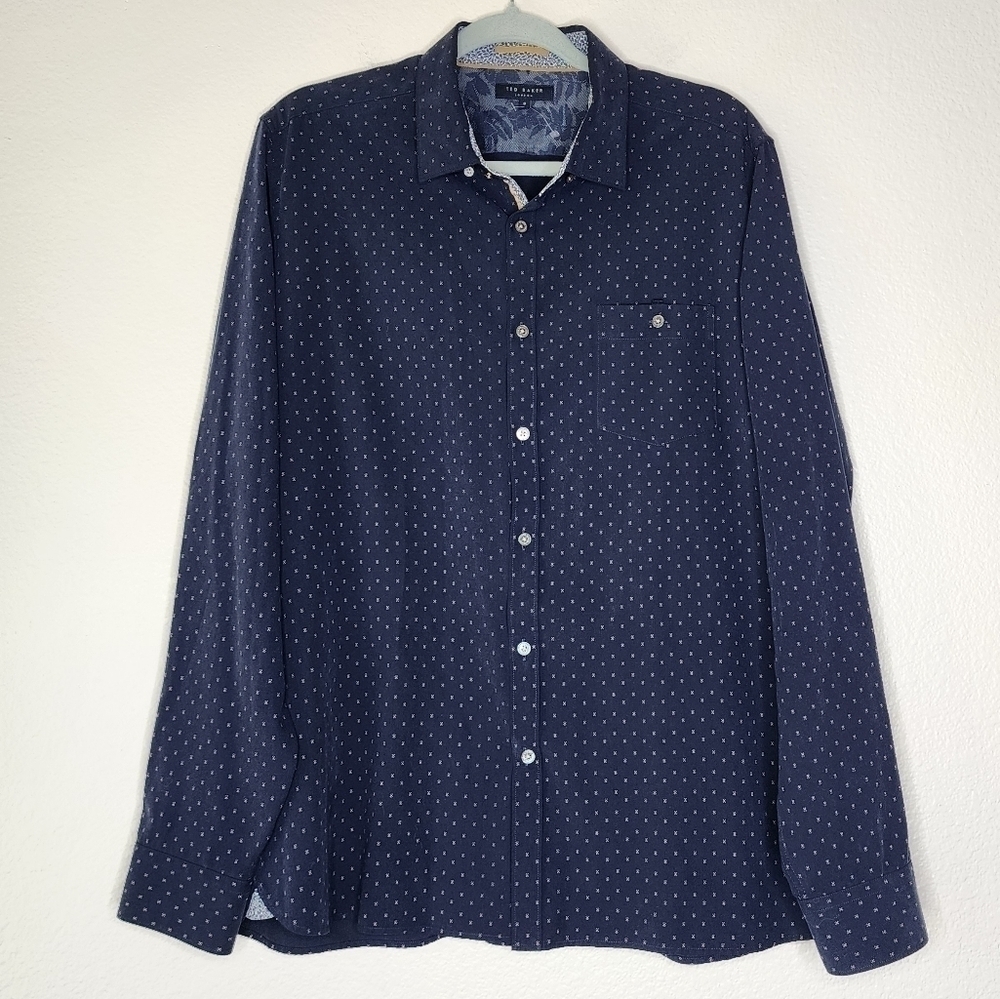 Ted Baker Geo Navy Print Button-Front Shirt 6